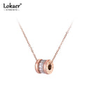 Lokaer Classic Cubic Zirconia Circle Chokers Necklaces Roman Numerals Gold Color Stainless Steel Female Pendant Jewelry N19023