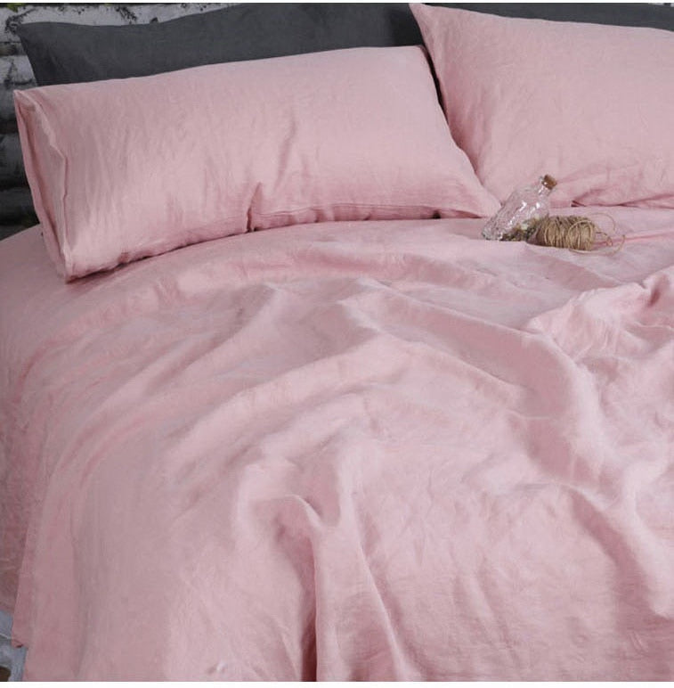 Juego de sábanas de lino 100% lavado, sábana de lino natural de Francia, ropa de cama de granja ultrasuave transpirable (1 sábana plana, 2 fundas de almohada)