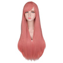 QQXCAIW Lange Gerade Cosplay Rot Schwarz Lila Rosa Blau Splitter Grau Blond Weiß Oragen Braun 80 cm Kunsthaarperücken