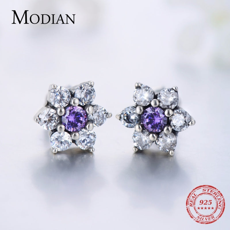 Modian Classic Real 100% 925 Sterling silver Ring & Earring Fashion Crystal Clear Stud Earrings For Women Wedding Jewelry Sets