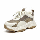 BeauToday Women Chunky Sneakers Synthetic Leather Mesh Patchwork Round Toe Lace-Up Thick Sole Ladies Breathable Shoe 29402