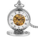 Top Luxury Smooth Roman Numerals Vintage Mechanical Pocket Watch Steampunk Hand Winding Men&