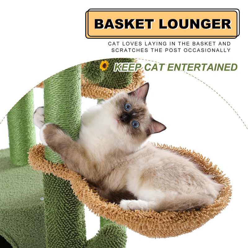 H90.5CM Cactus Cat Tree with Natural Sisal Scratching Post Board for Cat Perch Condo Kitty Play House rascador gato arbre à chat