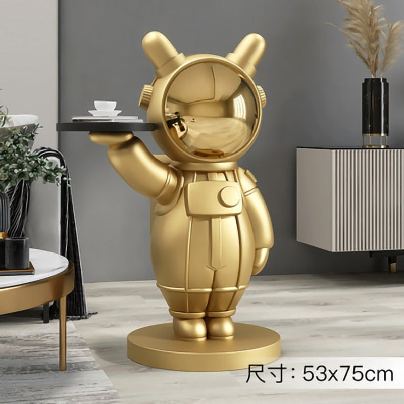 Figurita de bandeja de astronauta soñador, decoración nórdica para el hogar, estatua de resina para suelo, escultura moderna, accesorios de decoración para habitación interior