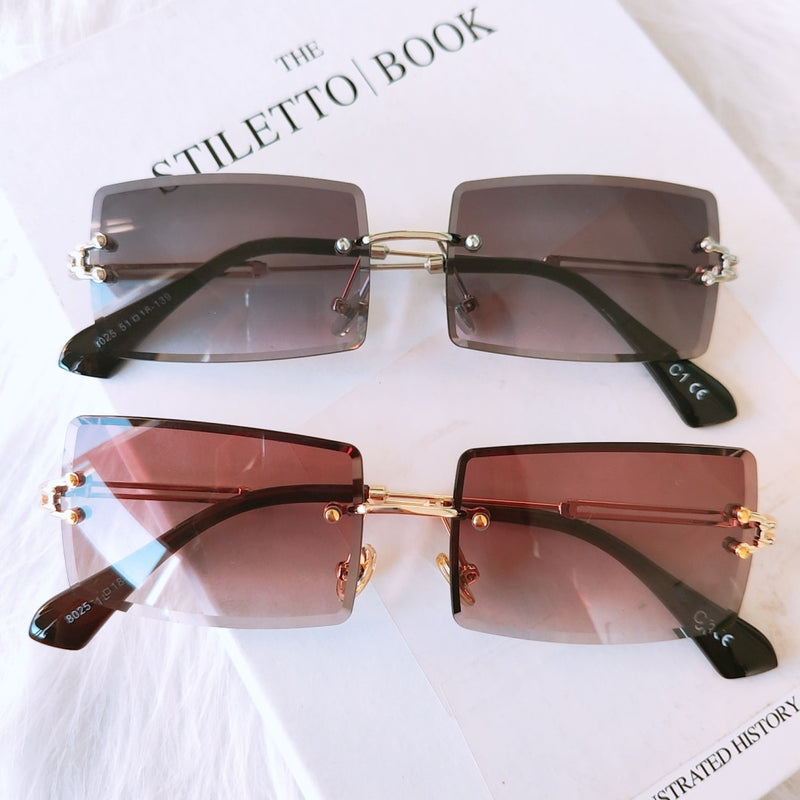 HBK Fashion Rimless Sunglasses Women TOP QUALITY Trendy Small Rectangle Sun Glasses Summer Style UV Gold Brown Shades for men