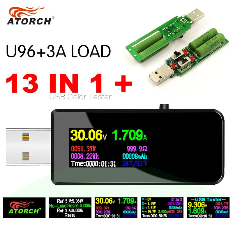 U96P ​​13 in 1 USB-Tester Stromspannungsanzeige Elektrischer Amperemeter Leistungsmesser Ladung DC Digitalmultimeter Voltmeter Wattmeter