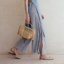 Summer Bamboo Beach Bag Women 2020 New Hand Woven Hollow Out Basket Wooden Purse Ladies Vacation Straw Bag Bohemia Sac Paille