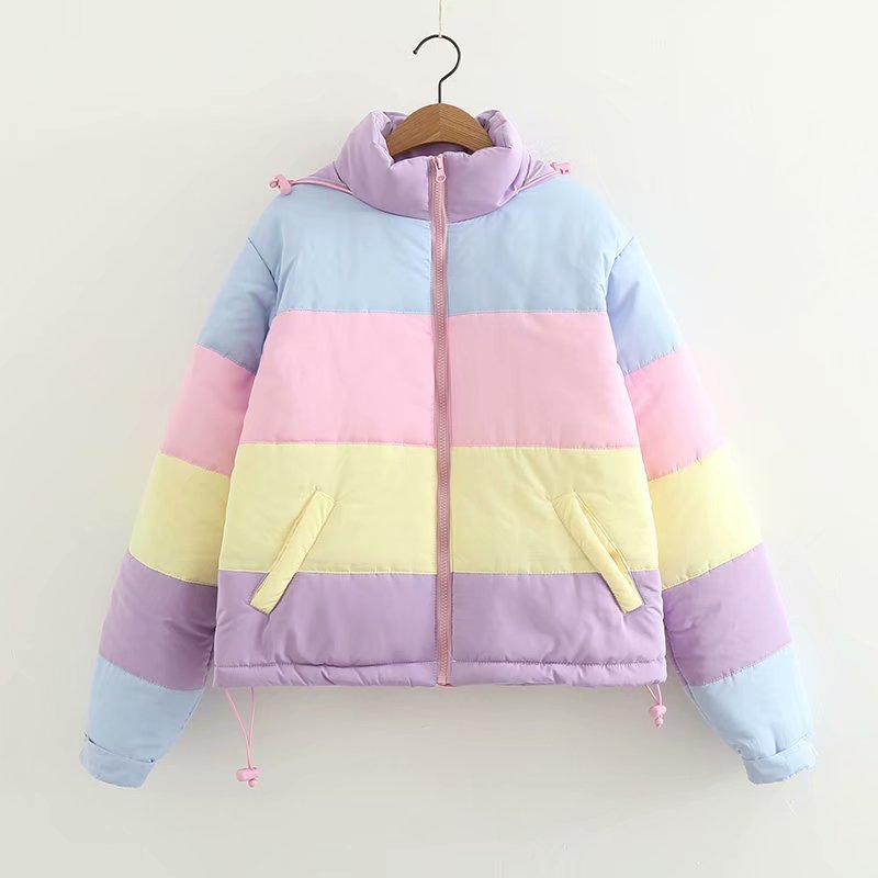 Flectit Pastel Puffer Jacket Dicker, warmer, gepolsterter Parka-Mantel für Damen Winter Harajuku Aethetic Girl Outifts Lazy O*f