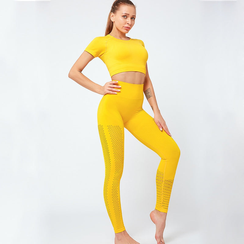 Conjunto de Yoga sin costuras para mujer, ropa de Fitness, conjunto de gimnasio de 2 piezas, Top corto, Leggings, conjunto deportivo para mujer, ropa de entrenamiento