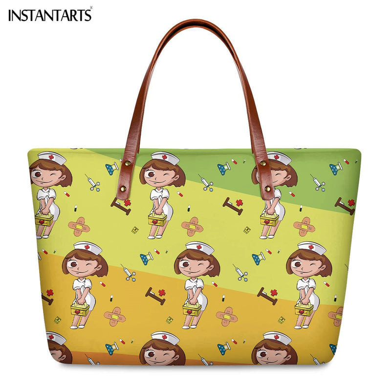 Bolsos de trabajo informales con estampado de enfermera de dibujos animados instantáneos para mujer, bolso de mano de gran capacidad, bolso de hombro de viaje a la moda paramédico de Hospital