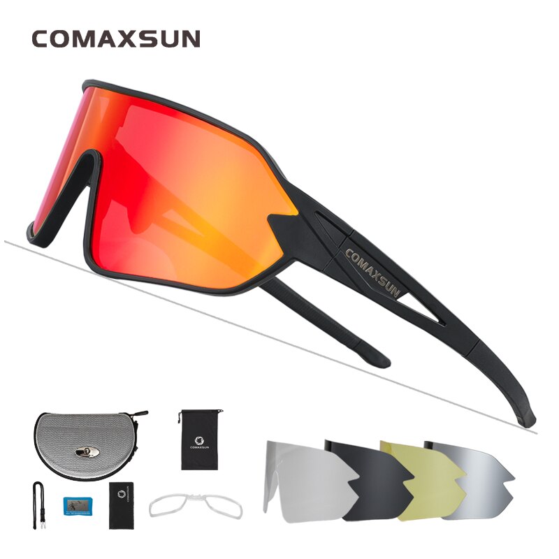 COMAXSUN Polarisierte Fahrradbrille 5 Linsen MTB Rennrad Sport Spiegel Sonnenbrille Reitbrille Anti-UV400 Fahrradbrille