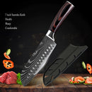 Stainless Steel Chef Knife Set with Knife Cover Case Sheath 8 Pcs  Cleaver Slicing Damascus Veins  Survive  Kitchen Knives Set