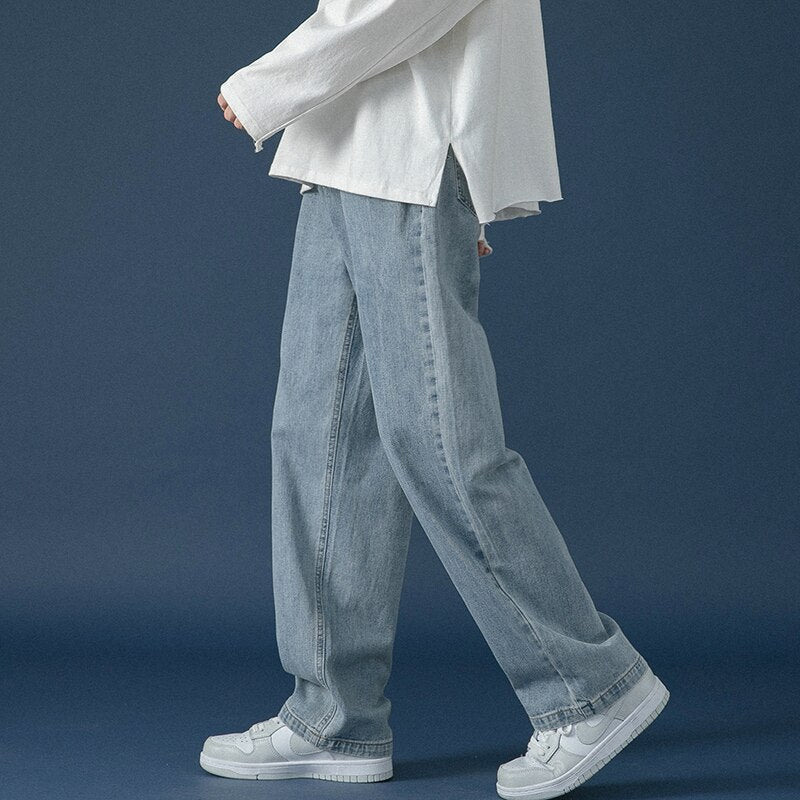 LAPPSTER hombres coreanos Fashoins Harem Blue Jeans pantalones 2022 Vintage pantalones rectos Harajuku Jeans Baggy cinturón libre pierna ancha Denim
