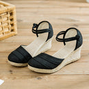 Veowalk Patchwork Handmade Women Plain Linen Sandals Wedge Espadrilles 6cm Platforms Bohemian Shoes Women Ladies Summer Pumps