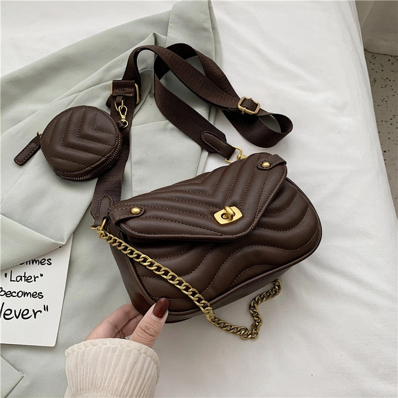 Small PU Leather Shoulder Bag For Women 2022 new purse and Handbags Female Travel Crossbody Bag ladies chain Sling bag 2 PCS/SET