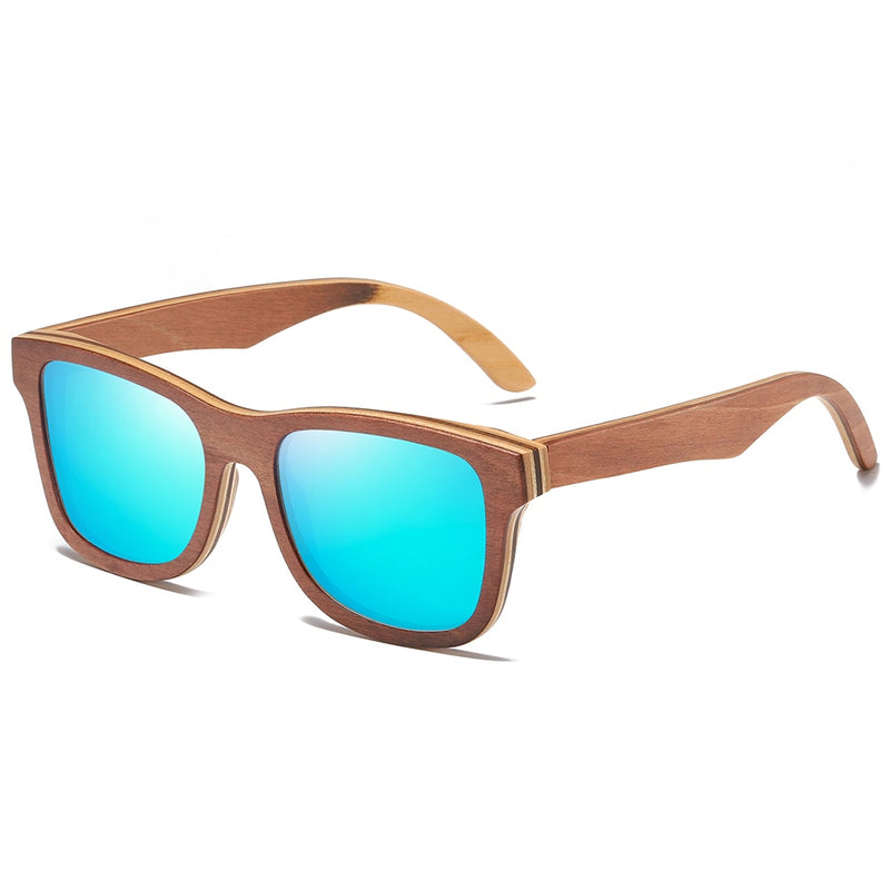 GM Polarized Sunglasses Women Men Layered Brown Skateboard Wooden Frame Square Style Glasses for Ladies Eyewear In Wood Box