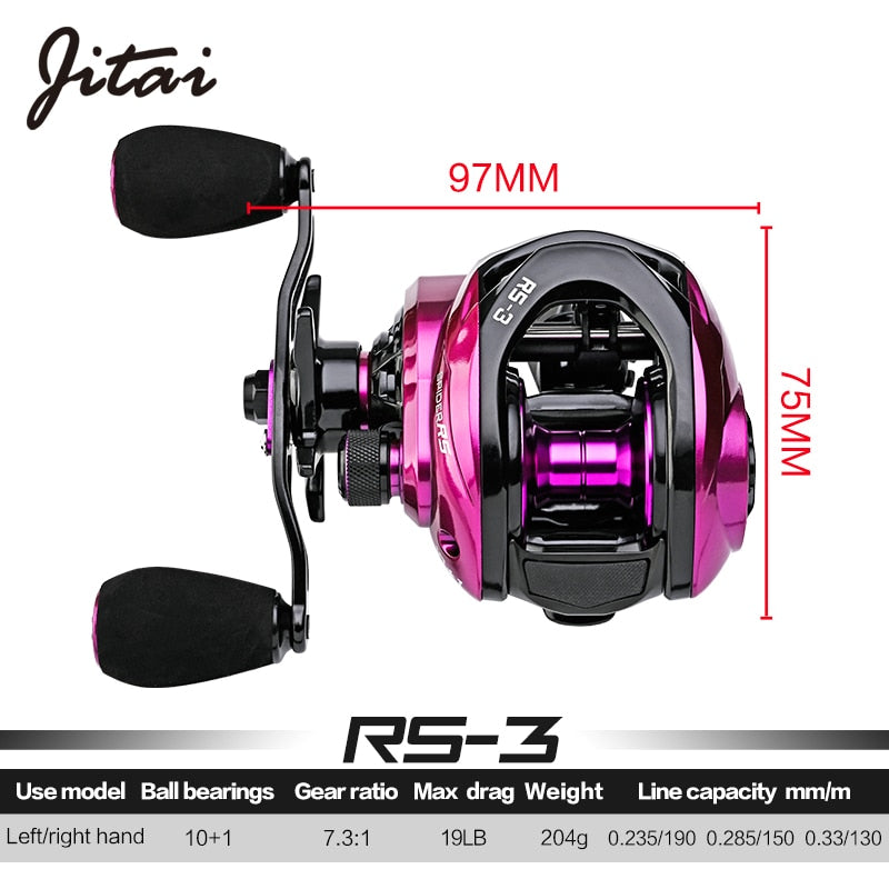 Jitai RS-3 Gull Wing Baitcasting Fishing Reel 7.3:1 High Speed 19 LB Max Drag UltraLight Spool Carp Casting Reel Fishing