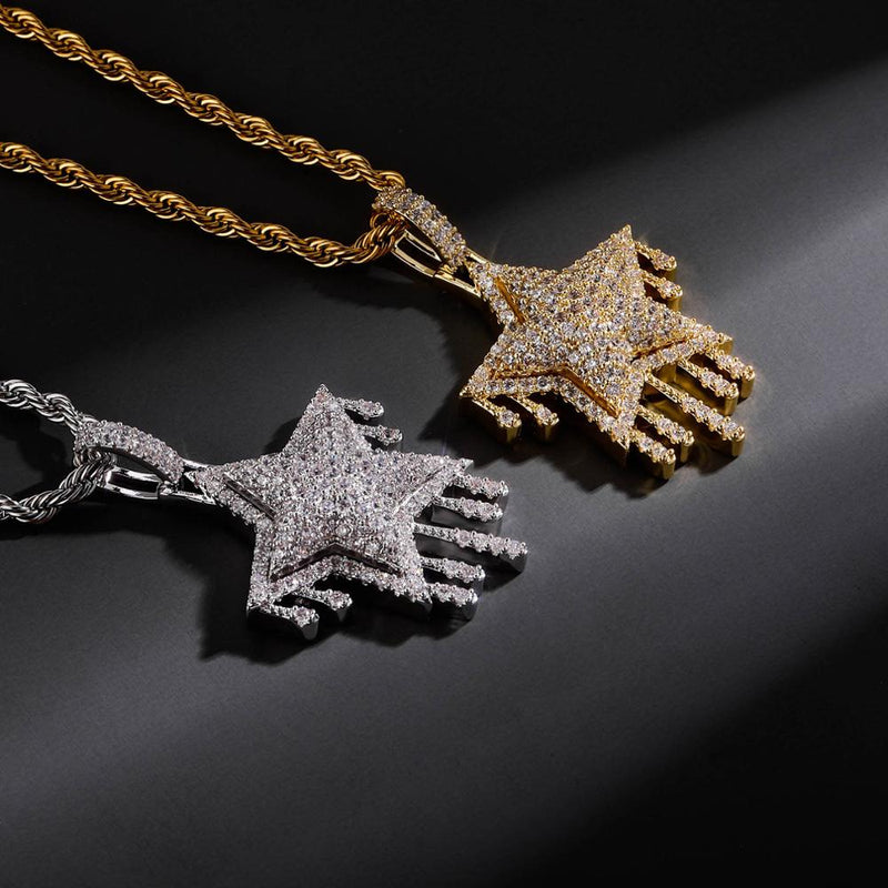 TOPGRILLZ Men's Women Iced Out Cubic Zircon Bling Drip Star Necklace & Pendant Gold Silver Color Hip Hop Jewelry Tennis Chain