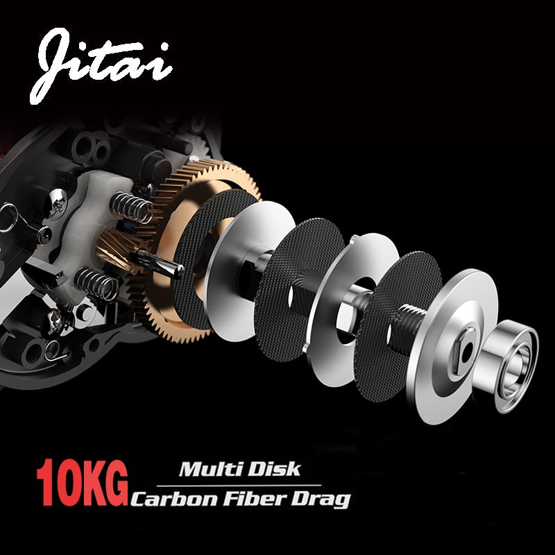 JITAI Baitcasting Fishing Reel Double Brake System 10Kg Carbon Fibe Drag 7.0:1 High Speed Light Fishing Reel Fishing Wheel