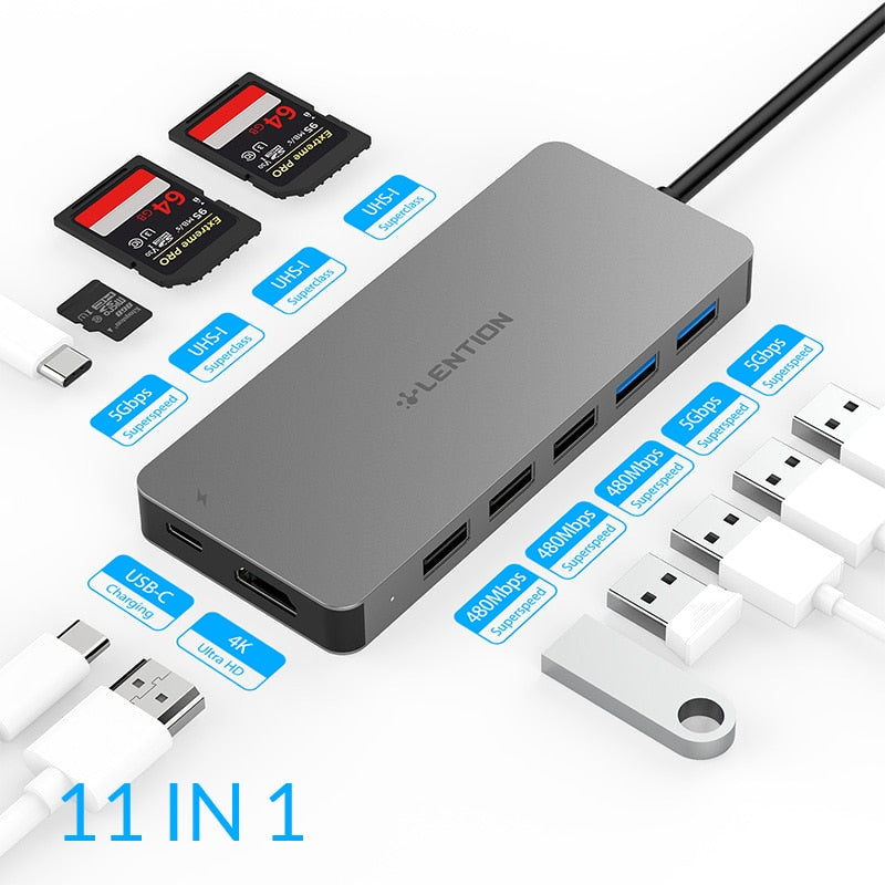 Base de adaptador USB HUB a Multi USB 3,0 HDMI para M1 MacBook Pro Air 13,3 accesorios USB-C tipo C SD TF Splitter 11 puertos USB C HUB