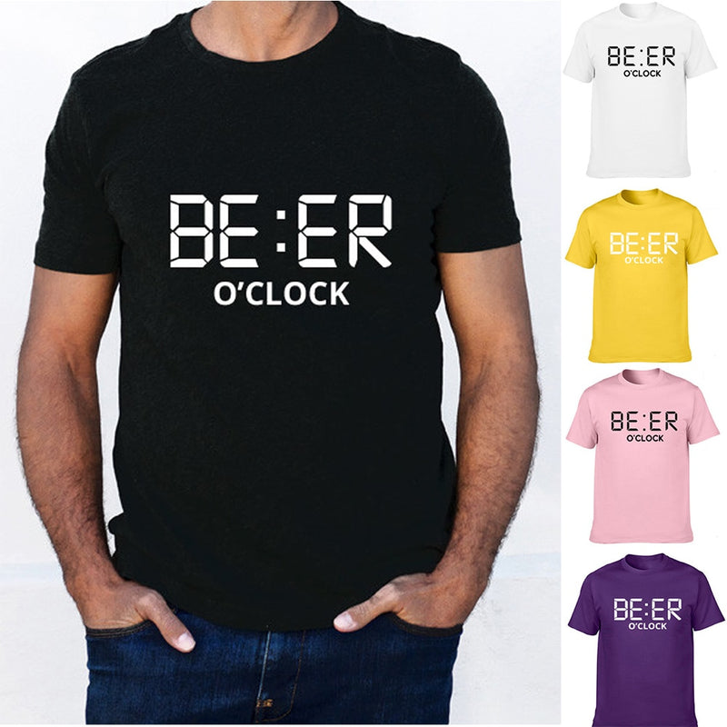 Men T Shirt Funny BEER OCLOCK Print Short Sleeve Tee Shirts Cool Summer Clothes Male Round Neck Streetwear Harajuku Graphic Tees