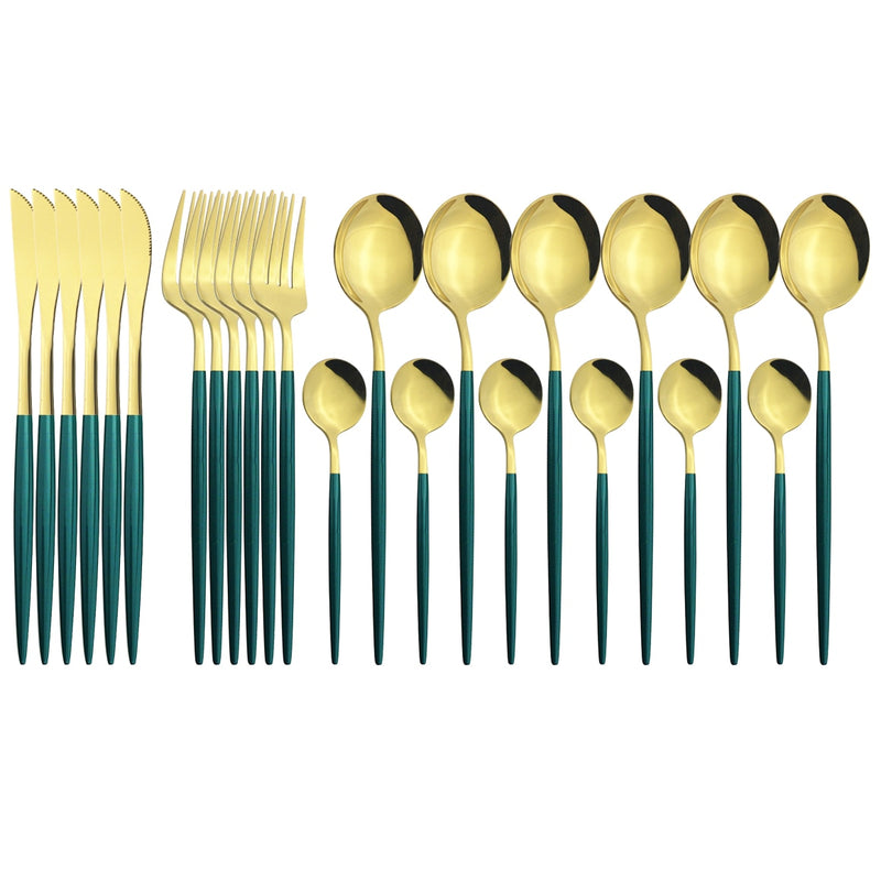 24Pcs Vintage Gold Cutlery Set 18/10 Stainless Steel Dinnerware Set Knives Forks Tea Spoon Silverware Kitchen Flatware Tableware