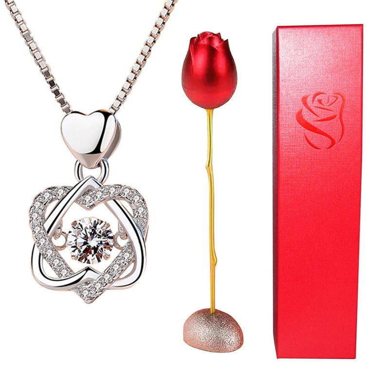 Rose Holder Eternal Love Necklace Set Romantic Rhombus Zircon Pendant With Immortal Valentines&