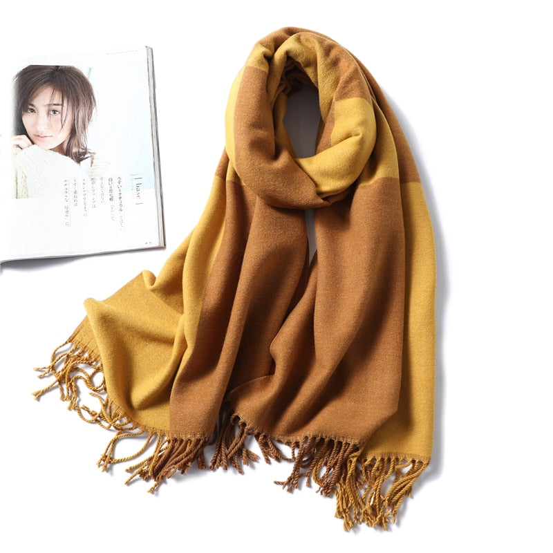 Winter Cashmere Scarf Women Thick Warm Shawls Wraps Lady Solid Scarves Fashion Tassels Pashmina Blanket Quality Foulard 2022 New