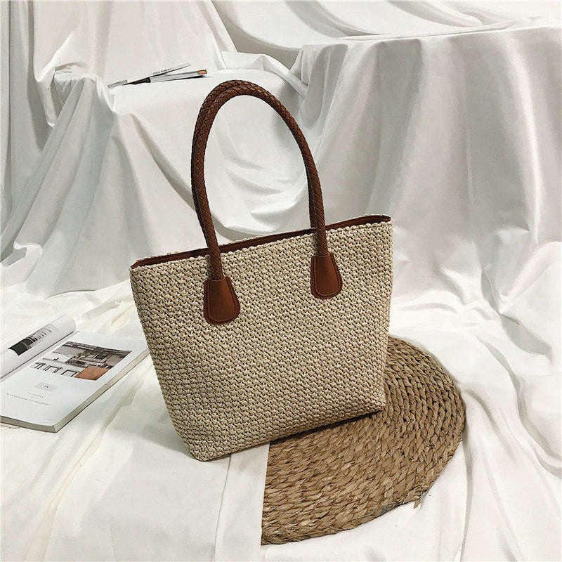 Fashion Rattan Woven Women Handbag Summer Beach Bag Large Capacity Tote Bag Handmade Knitted Straw Crossbody Bags for Women