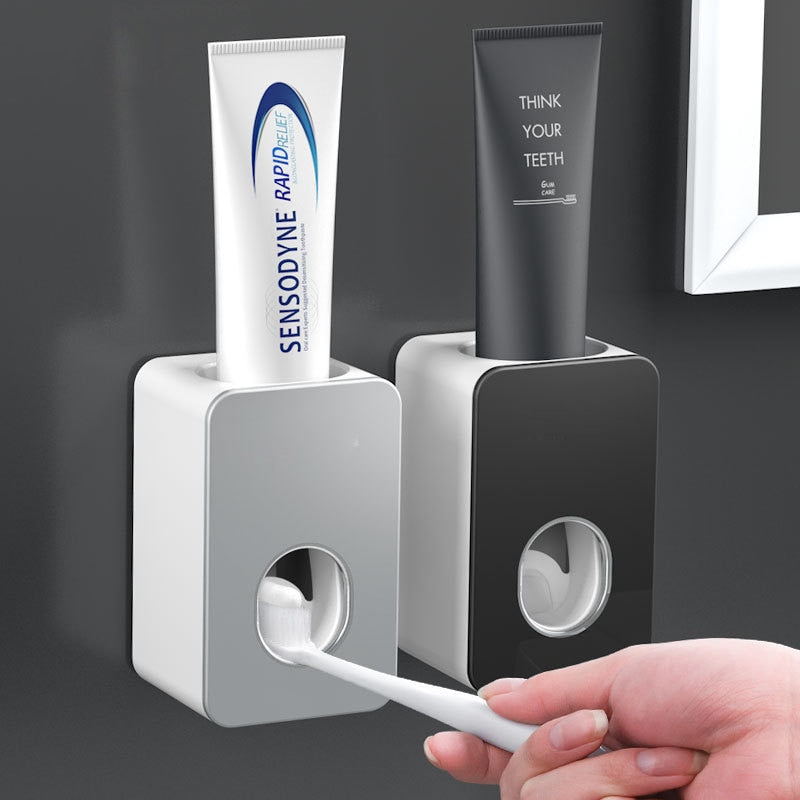 Dispensador automático de pasta de dientes, soporte para cepillo de dientes a prueba de polvo, soporte de montaje en pared, juego de accesorios de baño, exprimidor