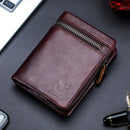 BULLCAPTAIN, billetera corta con hebilla de tres pliegues y cremallera, billetera de cuero de vaca para hombre, monedero, tarjetero, tarjetero RFID