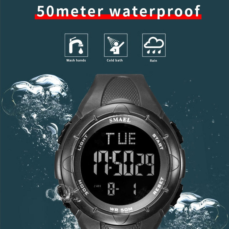 Reloj digital para hombre SMAEL 50M, relojes impermeables, reloj Led, alarma, pulsera negra, cronómetro, reloj deportivo 1016, relojes digitales para hombre