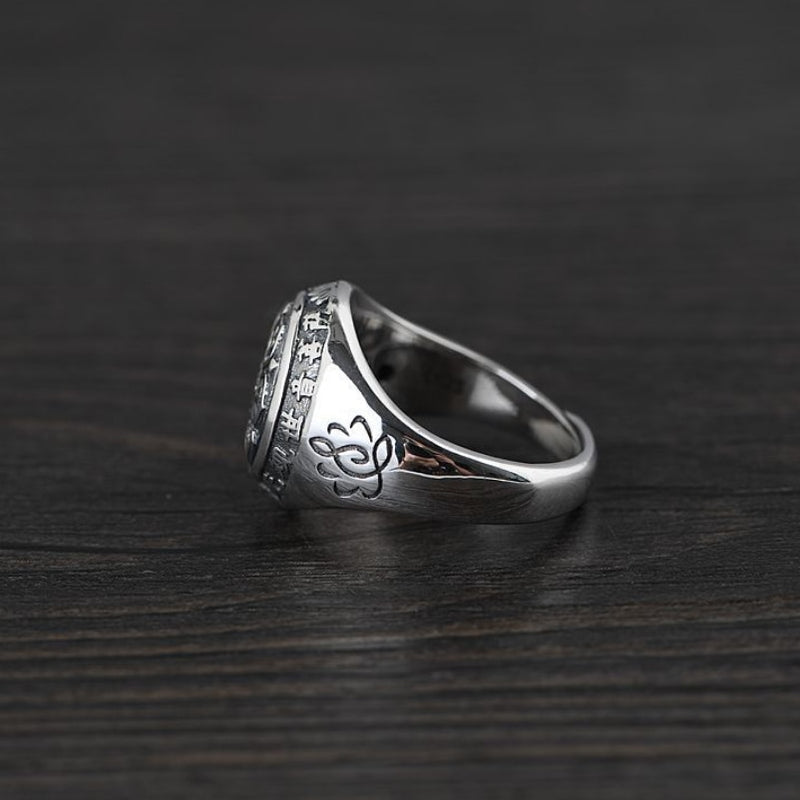 Anillo de moda Mantra de seis palabras de plata pura para hombres y mujeres, anillos Retro budistas de plata Real para pareja, anillo de plata 925, regalo de joyería