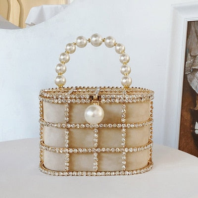 Diamonds Basket Evening Clutch Bags Women 2019 Luxury Hollow Out Preal Beaded Metallic Cage Handbags Ladies Wedding Party Purse