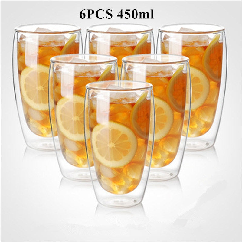 80/250/350/450ml Heat-resistant Double Wall Glass Cup Beer Coffee Cups Handmade Healthy Drink Mug Tea Mugs Transparent Drinkware