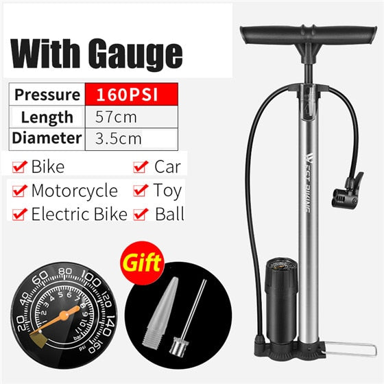 WEST BIKING Bike Floor Pump 120/160PSI High Pressure Cycling Pump Air Inflator Schrader Presta Valve Road MTB Bicycle Tire Pump