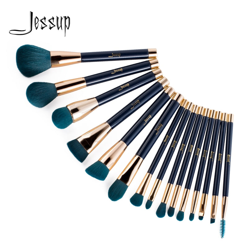 Juego de brochas de maquillaje Jessup Foundation, 15 uds., azul oscuro/púrpura, sombra de ojos, delineador de ojos, brocha para contorno
