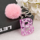 1PC Keyring Pink Color English Letter Keychain with Puffer Ball  26 English word Glitter Resin A TO Q Handbag Charms for Woman