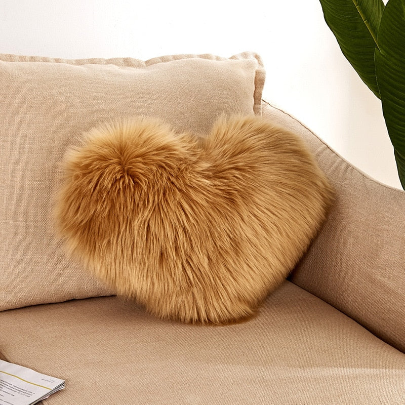 Sofa Pillow Cover+Inner Shaggy Pillow Love Heart Cushion Cover Faux Fur Sheepskin Pillow Case Living Room Decorative Pillowcases