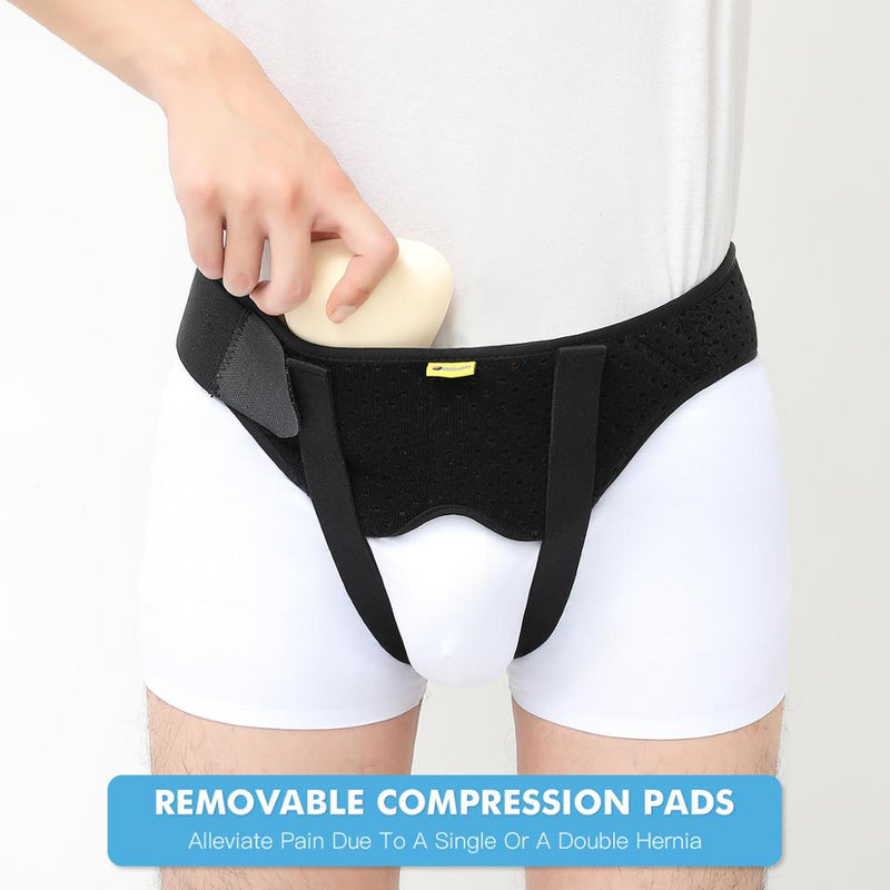 Hernia Belt Truss for Inguinal or Sports Hernia Support Brace Pain Relief Recovery Strap with 2 Removable Compression Pads