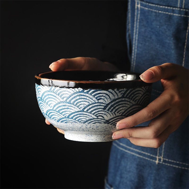 RUX WORKSHOP Cuenco de arroz de cerámica japonesa Cuenco de ramen Ensalada Tazón de sopa de fideos Restaurante Vajilla de cocina Utensilios de cocina Pasta