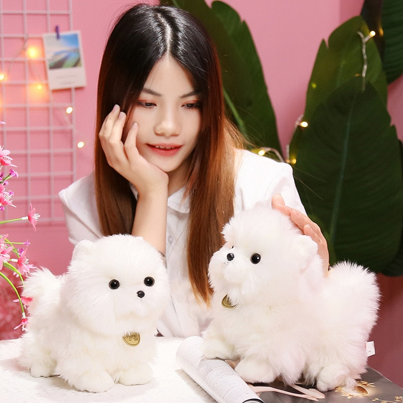 23cm Lifelike Pompom Dog Plush Toy Simulation Stuffed Animal Fluffy Dog Soft Doll Kids Toys Birthday Christmas Gift for Kids