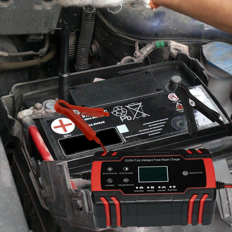 Cargador de batería de coche 12V 8A/2A, cargador de batería LCD de reparación de pulso para coche, motocicleta, batería de plomo ácido, Gel de batería de plomo seco húmedo, carga rápida