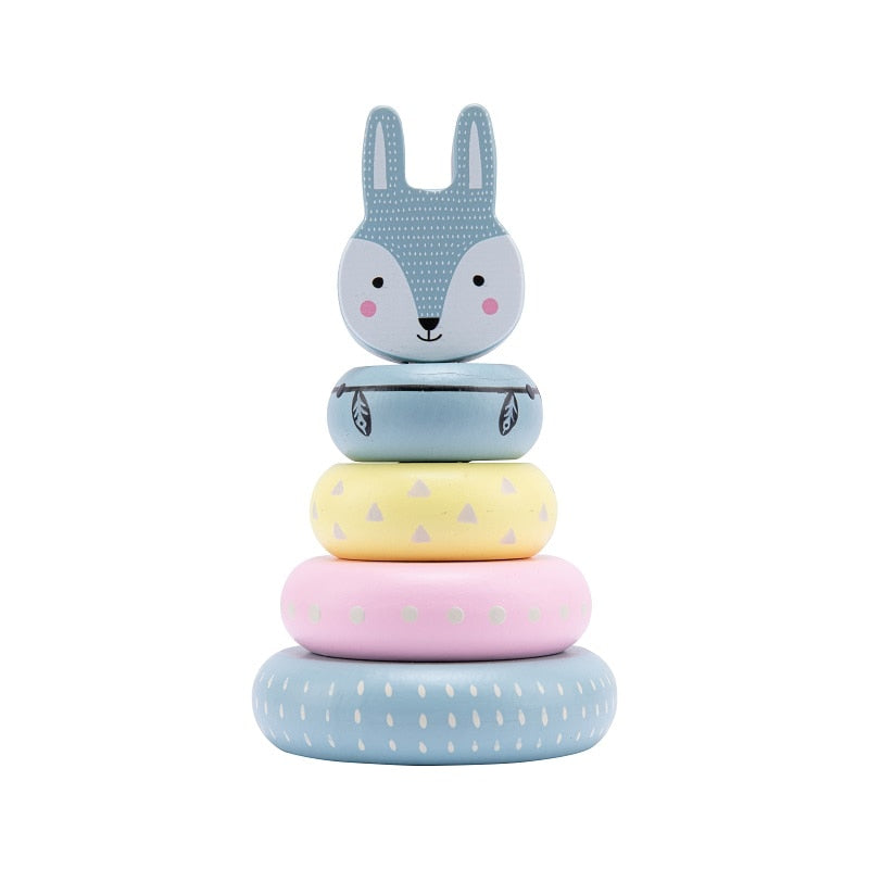 Baby Toy Wooden Building Block Colored Fox Creative Educational Toys Nordic Style Stacking Game Rainbow Stone Wooden Toy