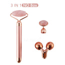 2 in 1 Electric Jade Roller Natural Rose Quartz Vibrating Massager Face Lift Slimming Wrinkle Removal Skin Tightening