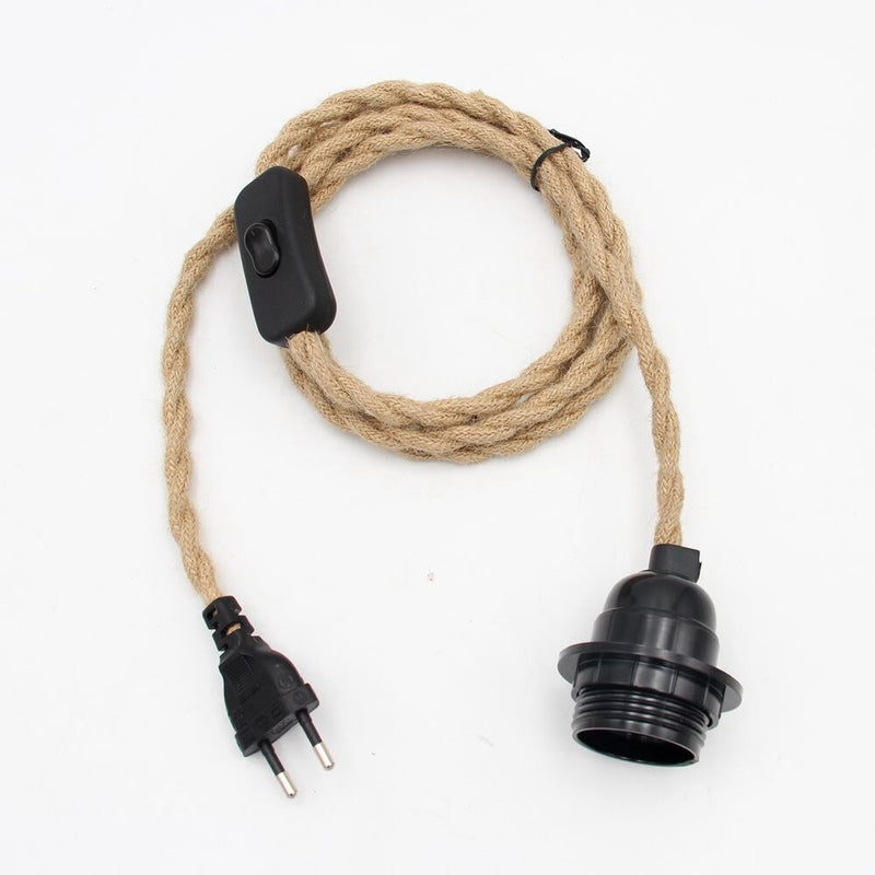 110V-250V Vintage Pendant Light Cord Kits with European Plug Hemp Jute Rope Twisted Cable Industrial Loft E27 Hanging Lamps