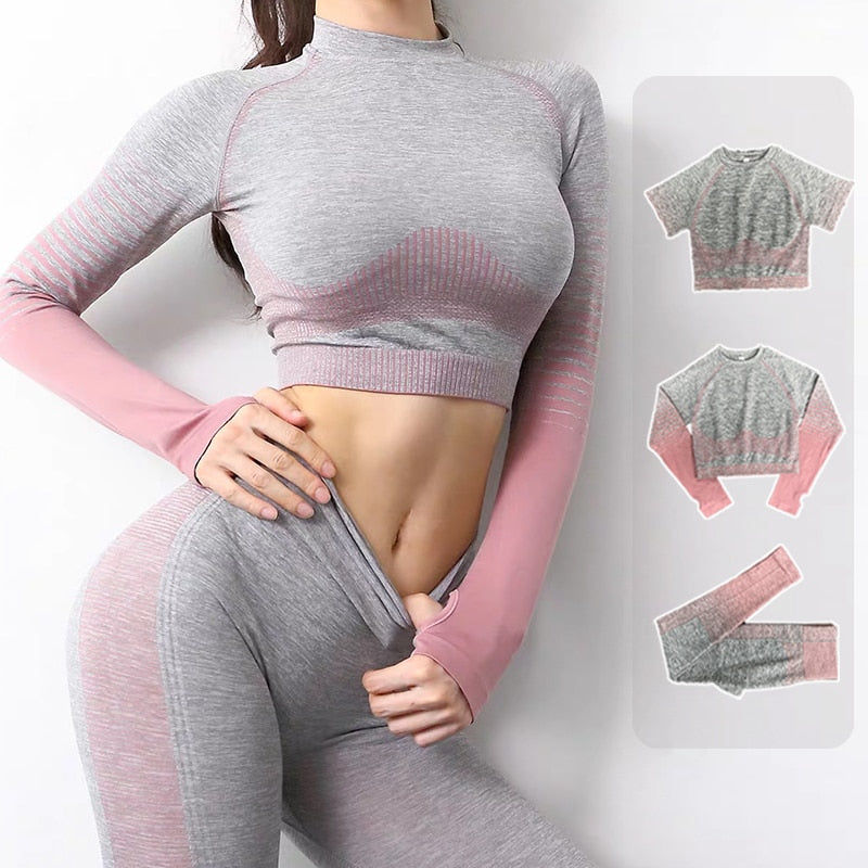 Trajes de yoga para mujer, conjunto de yoga, ropa de gimnasia, traje de fitness deportivo para mujer, ropa para correr, top de yoga, mallas de yoga, conjunto de gimnasio sin costuras para mujer