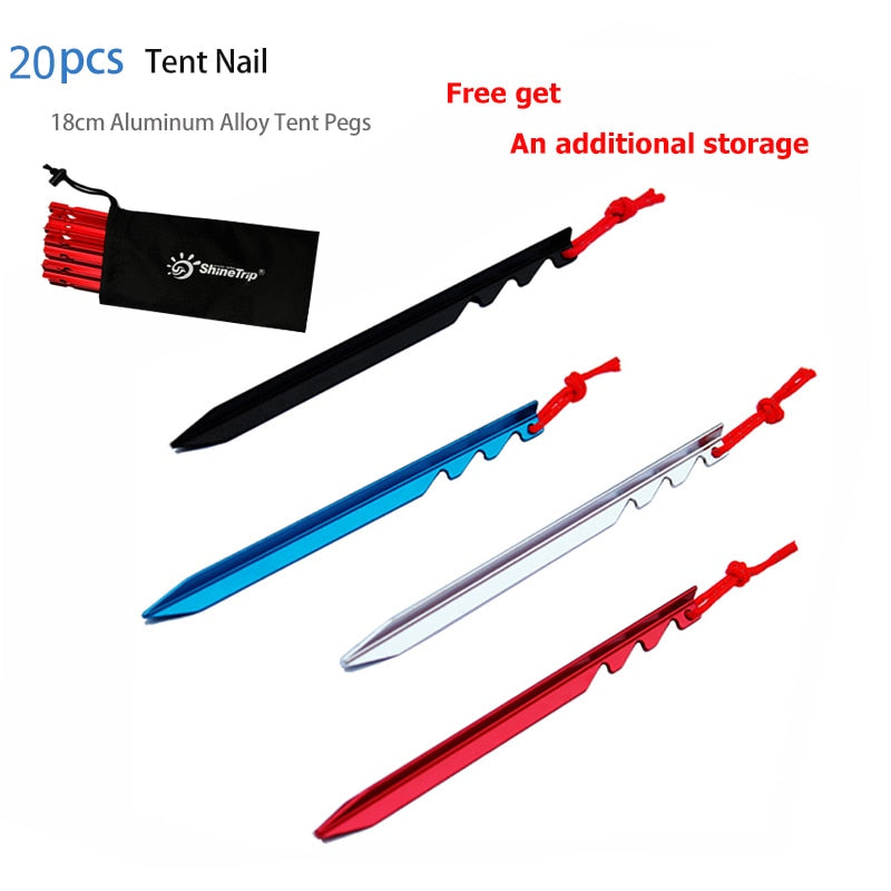 20pcs Metal Outdoor Tent Camping Rope  Nails Tent Accessories Equipment Naturehike Aluminum Alloy Tent Pegs Tent Nail 18cm