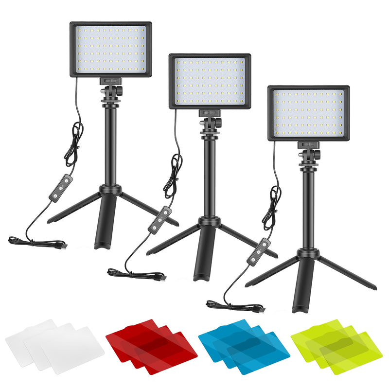 Neewer 2 Paquetes Kit de Iluminación de Fotografía Portátil Regulable 5600K USB 66 LED Video con Mini Soporte de Trípode Ajustable