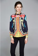 Sommer Damen Schlanke Blusen Tops Barock Print Runway Langarm Shirt Damen Kragen Elegante Vintage Büro Shirts Arbeitskleidung